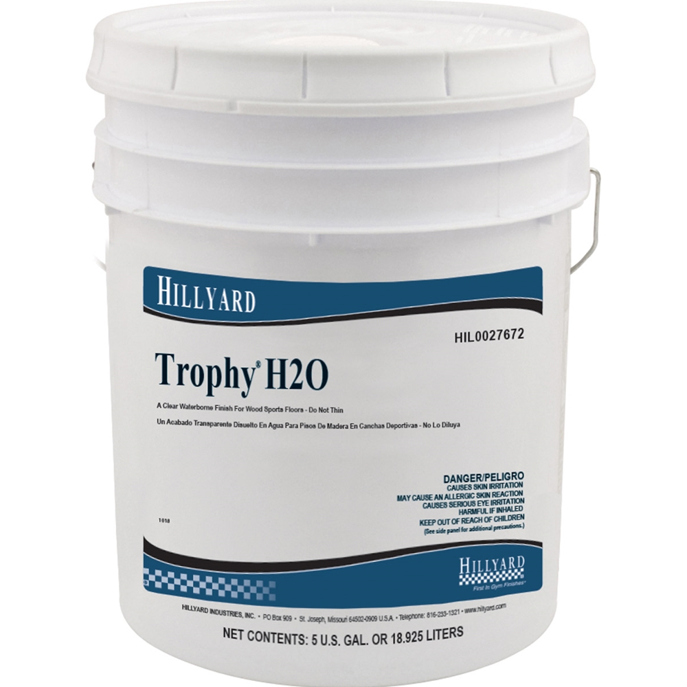 Hillyard, Trophy H20, Water Based Gym Floor Finish, 2 Component, Ready To Use, HIL0027672, 5 Gallon Pail, sold as 1 pail.