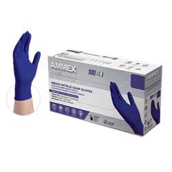 Ammex, Medical Exam Glove, Textured Nitrile Powder Free, Indigo, Medium, AINPF44100
