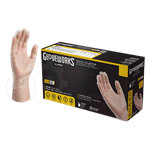 Ammex, Gloves, Gloveworks Industrial Vinyl, Powder Free, Clear, Large, IVPF46100, 100 gloves per box, sold as 1 box