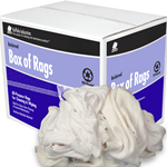 Off-white cotton t-shirt rags in a 25-lb Buffalo Industries box