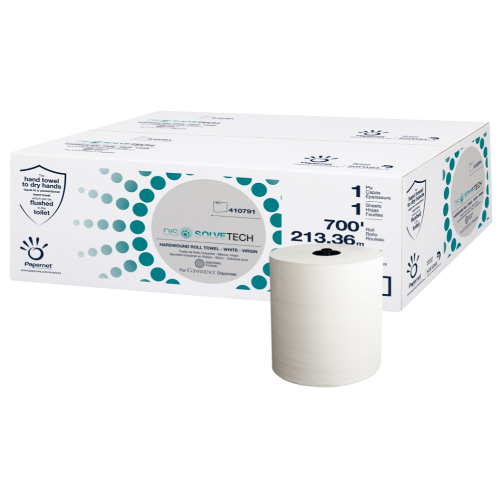 Papernet, Dissolve Tech, Hardwound Paper Towel, 700 ft rolls, White, Case