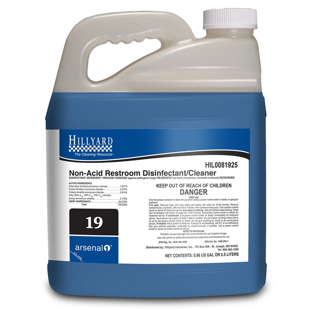 Hillyard, Arsenal One, Non-Acid Restroom Disinfectant Cleaner #19, Dilution Control, 2.5 Liter, HIL0081925, Sold as each.