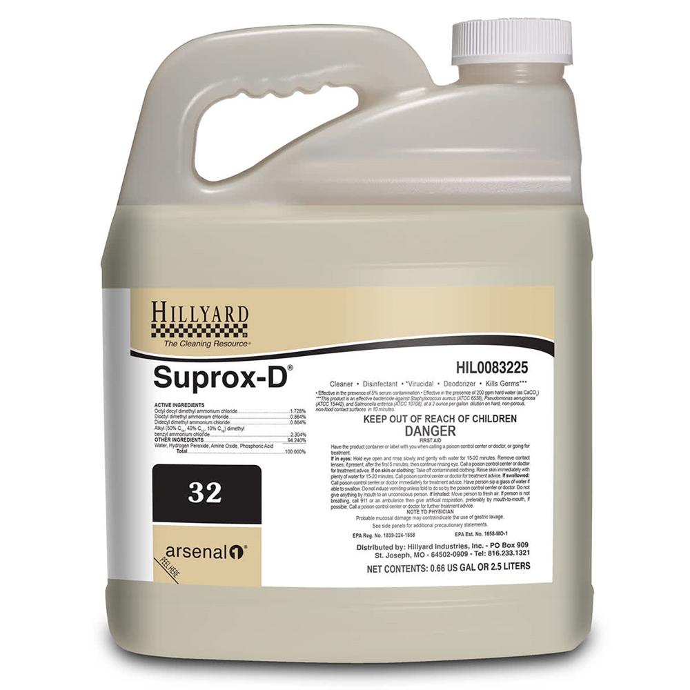 Hillyard, Arsenal One, Suprox-D Disinfectant Cleaner #32, Dilution Control, 2.5 Liter, HIL0083225, Sold as each.