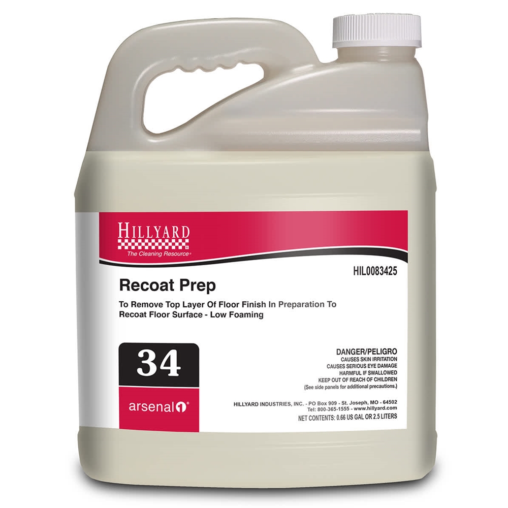 Hillyard, Arsenal One, Recoat Prep Floor Cleaner #34, Dilution Control, 2.5 Liter, HIL0083425, Sold as each.