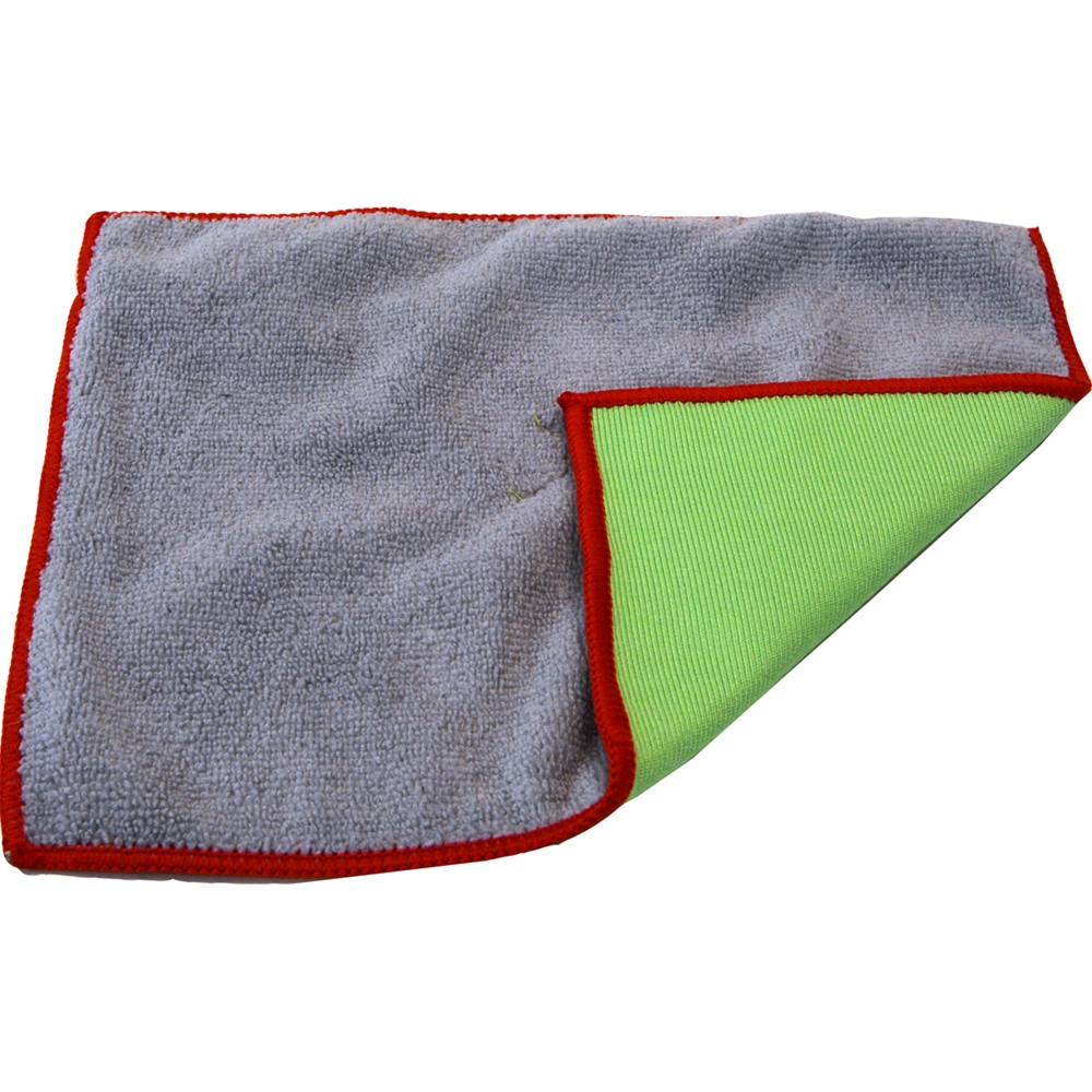 Hillyard, Trident Premium Microfiber Double Sided Cloths - Red Band, 8 x 10 inch, Gray/Green, HIL20018, 12 cloths per pack, sold