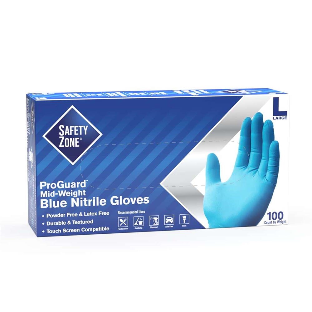 Hillyard, Safety Zone, Gloves, Textured Nitrile, General Purpose, Powder Free, Blue, Large, HIL30412, 100 gloves per box, sold as 1 box