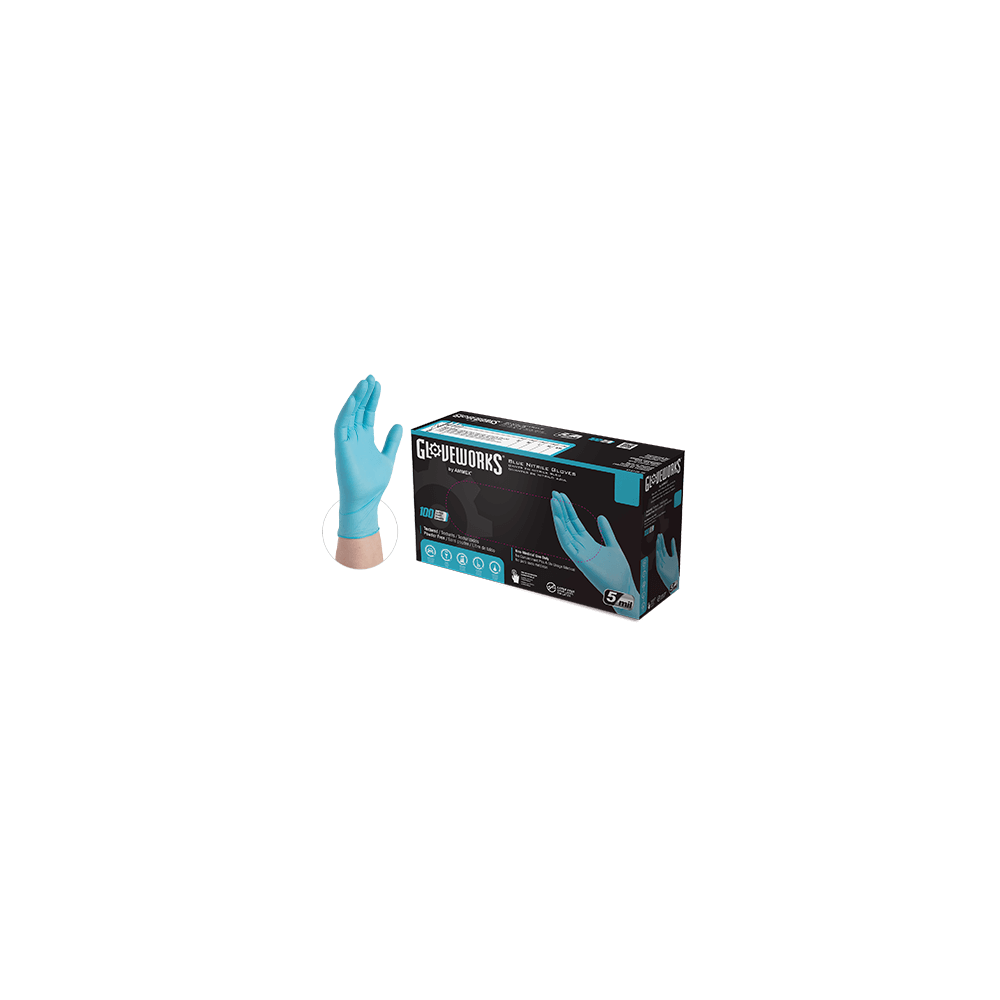 Ammex Glove, Gloveworks, Industrial Nitrile, Powder Free, Blue Textured, XLarge, INPF48100, 100 gloves per box, sold as 1 box