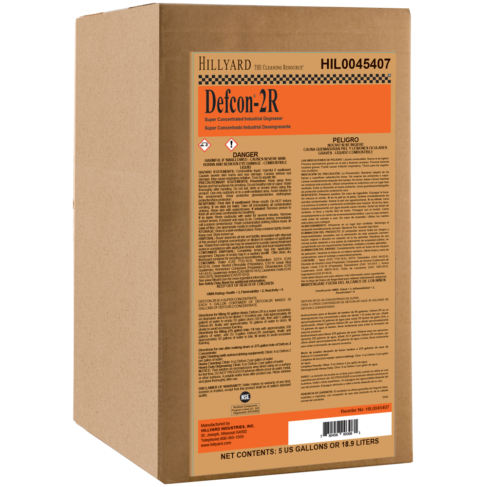 Hillyard, Defcon-2R Degreaser, concentrate, HIL0045407, 1 BagInBox, 5 gallons