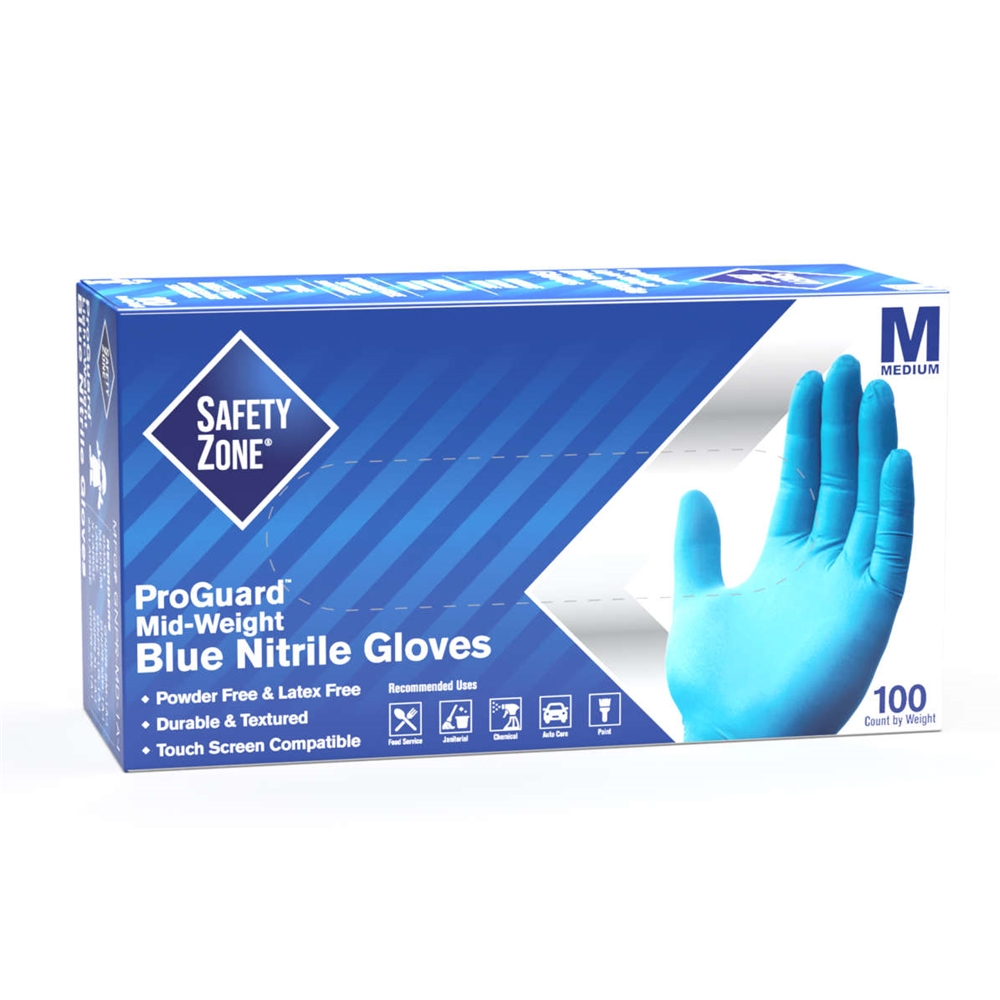 Hillyard, Safety Zone, Gloves, Textured Nitrile, General Purpose, Powder Free, Blue, Medium, HIL30411, 100 gloves per box, sold as 1 box