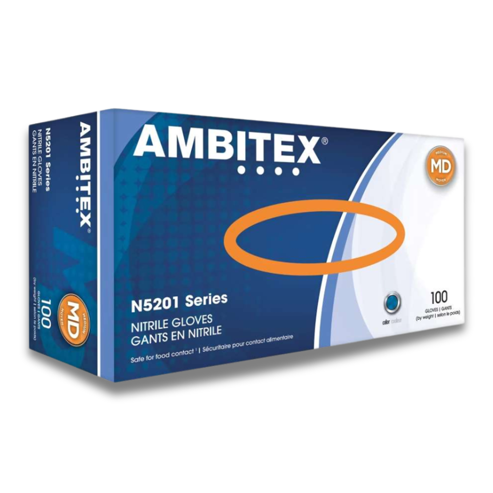 Ambitex, Gloves, General Purpose, Medium, Nitrile, Blue, 1 Box 