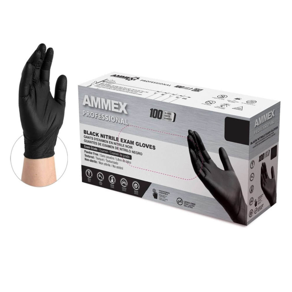 Ammex, Gloves, Nitrile Powder Free, Black, Large, ABNPF46100, Sold as 1 box