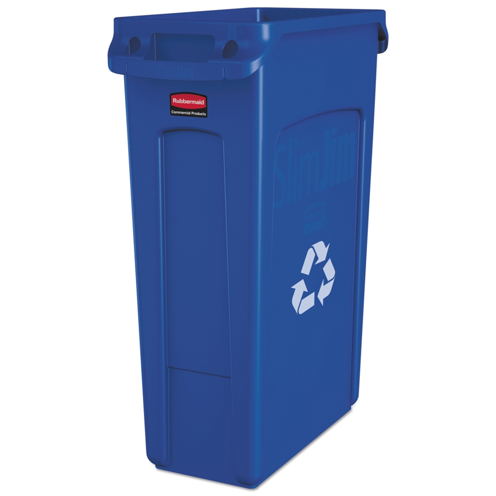 Rubbermaid, 23 Gal, Slim Jim Recycling Container with Venting Channels, Blue