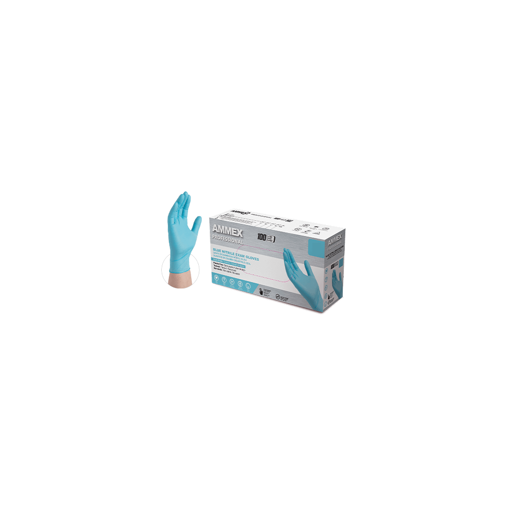 Ammex, Gloves, Nitrile, Powder Free, Textured, Medical Exam, Blue, Small, APFN42100, 100 gloves per box, sold as 1 box