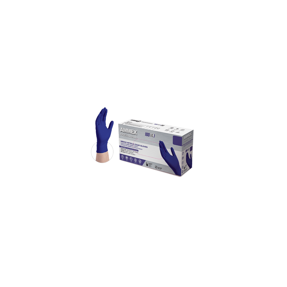 Ammex Glove, Nitrile Powder Free, Medical Exam Grade, Indigo, Small, AINPF42100, 100 gloves per box, sold as 1 box