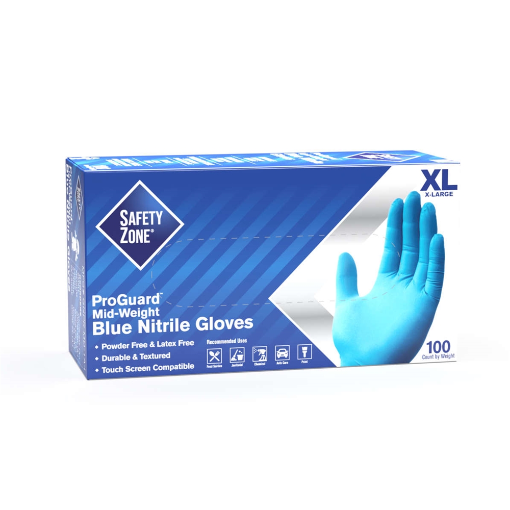 Hillyard, Safety Zone, Gloves, Textured Nitrile, General Purpose, Powder Free, Blue, X-Large, HIL30413, 100 gloves per box, sold as 1 box