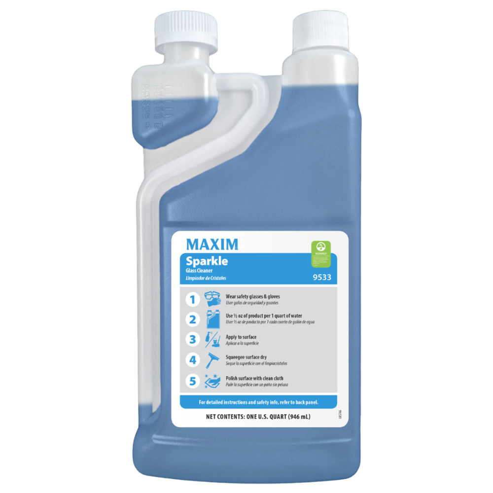 Midlab Maxim, Ammonia Free Sparkle Glass Cleaner, Easy Dilution Solution Quart Concentrate