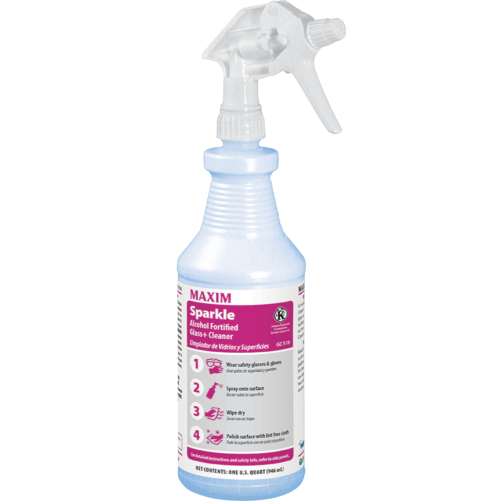 Midlab Maxim, Sparkle Alcohol Fortified Glass+ Cleaner, Streak free, Fast, Effective, RTU Quart