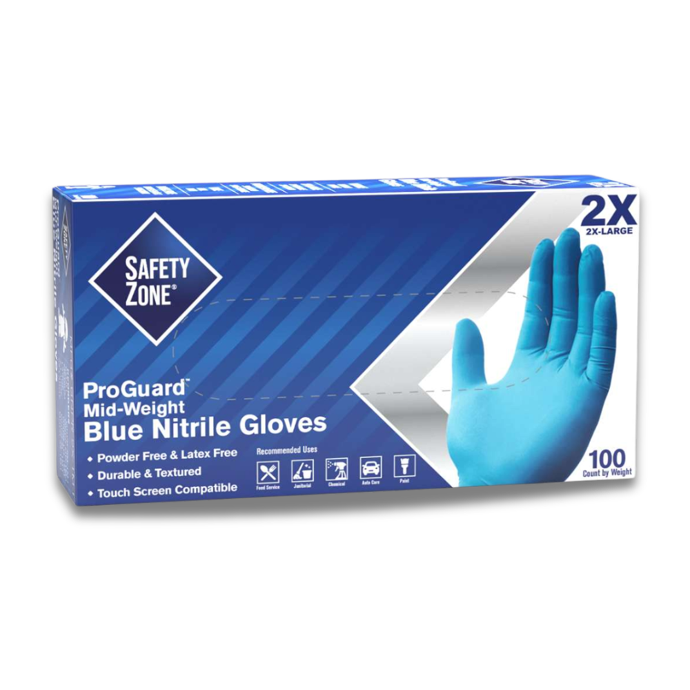 Safety Zone, Gloves, General Purpose, XX-Large, Nitrile, Blue, 1 Box