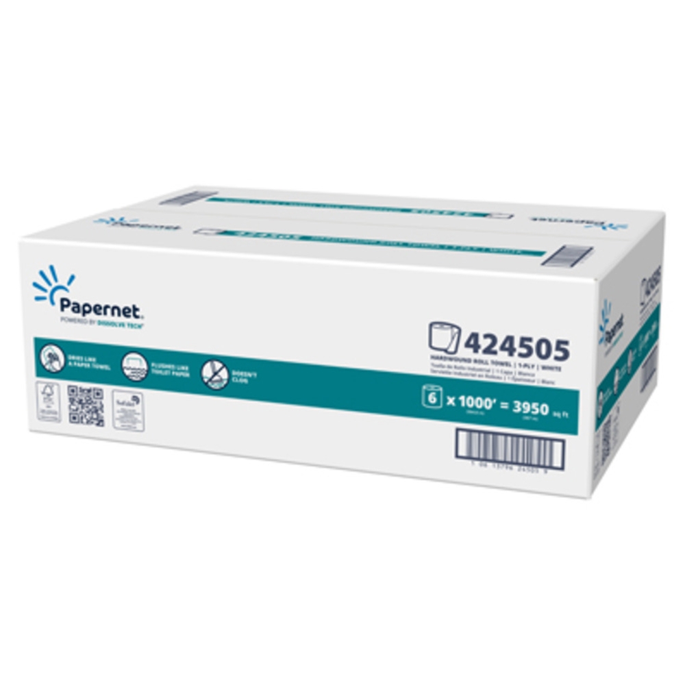 Papernet, Dissolve Tech, Hardwound Paper Towel, 1 Ply, White, Case