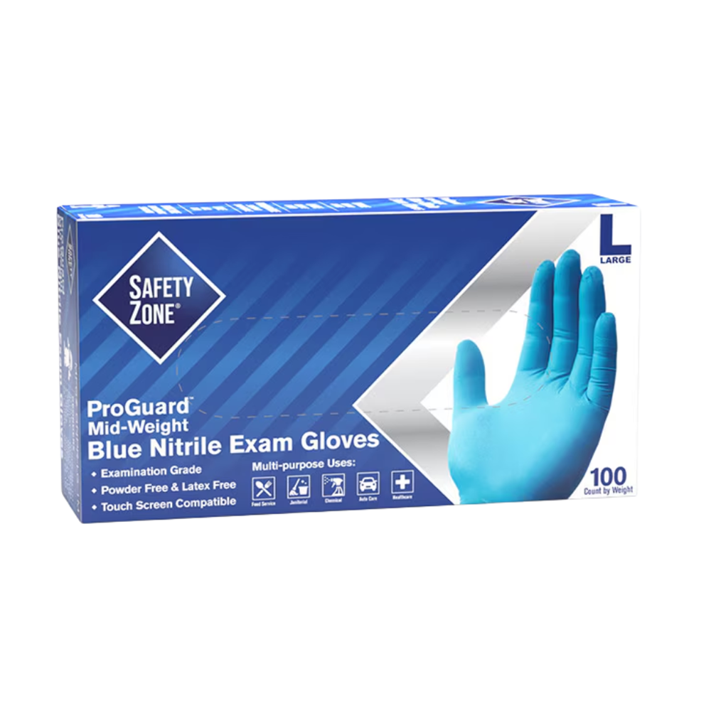 Safety Zone, Exam Grade Gloves, Nitrile, Large, 3.7 Mil, Blue, 1 Box