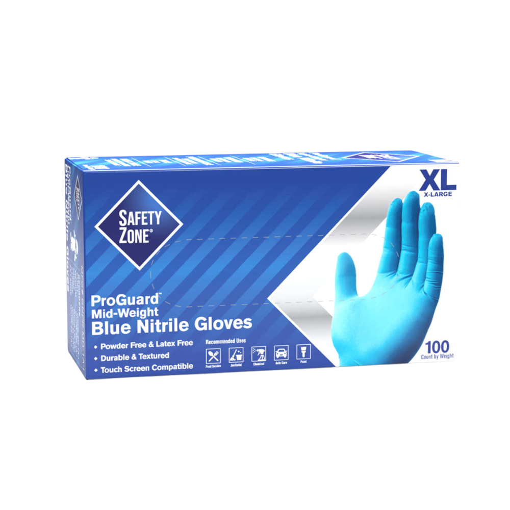Safety Zone, Exam Grade Gloves, Nitrile, X-Large, 3.7 Mil, Blue, 1 Box