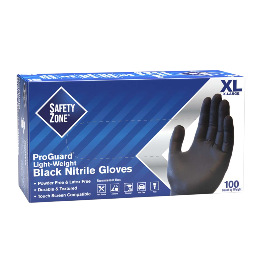 Safety Zone, Exam Grade Gloves, Nitrile, X-Large, 5.3 Mil, Black, 1 Box