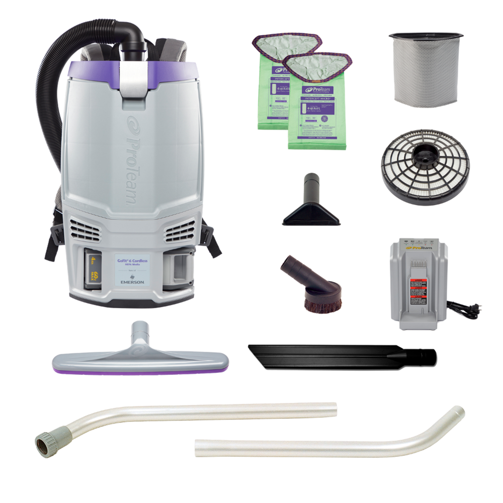 ProTeam, GoFit 6, Cordless Backpack Vacuum, 107783, 6 Qt, 4Ah, Each