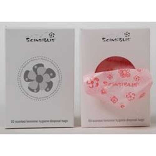 Scensibles Source, Single Use Sanitary Disposal Bags, Pink Flower Pattern, SCSSBX50CS, 24 packs of 50 bags per case, Sold as 1 c
