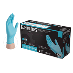 Ammex, Gloveworks Blue Textured Industrial Nitrile Glove, Powder Free, XLarge, INPF48100