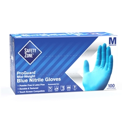 Hillyard, Safety Zone, Gloves, Textured Nitrile, General Purpose, Powder Free, Blue, Medium, HIL30411, 100 gloves per box, sold as 1 box