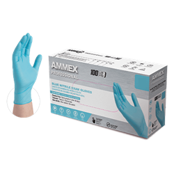 Ammex, Gloves, Nitrile, Powder Free, Textured, Medical Exam, Blue, Medium, APFN44100, 100 gloves per box, sold as 1 box