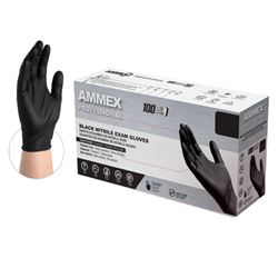 Ammex, Gloves, Nitrile, Powder Free, Textured, Medical Exam, Black, Large, ABNPF46100, 100 gloves per box, sold as 1 box