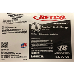 Betco, Secondary Label for Symplicity Sanibet Multi-Range, 2379090