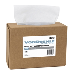 VonDrehle, Reusable Heavy Duty Wipers, Hydrospun, Pop Up Box, R943, White, 10 per case, sold as case