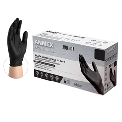 Ammex, Nitrile Exam Gloves, Powder Free, Small, Black, 1 Box