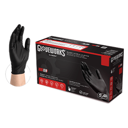 Ammex, Gloves, Gloveworks Textured Industrial Nitrile, Powder Free, Black, Medium, GPNB44100, 100 gloves per box, sold as 1 box
