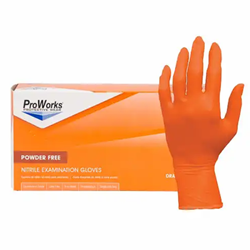 Hospeco, ProWorks, Nitrile Exam Gloves, Powder Free, Medium, Orange, 1 Case