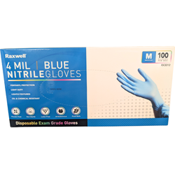 Raxwell, Nitrile, Exam Chemo Rated Gloves, Blue, Medium, 4 Mil, 1 Box of 100
