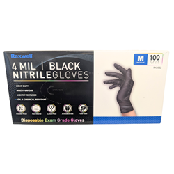 Raxwell, Nitrile, Multi Industry Gloves, Black, Medium, 4 Mil, 1 Box of 100