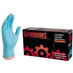 Ammex, Gloves, Gloveworks Textured Industrial Nitrile, Powder Free, Blue, Small, INPF42100, 100 gloves per box, sold as 1 box