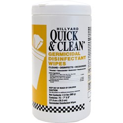 Hillyard, Quick and Clean Germicidal Wipes, 75 Wipes Per Container, HIL01141, 6 per cases, sold as 1 containter