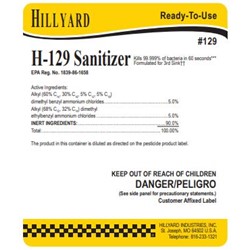 Hillyard, Secondary Label for #129 H-129 Sanitizer, HIL31129, sold as each